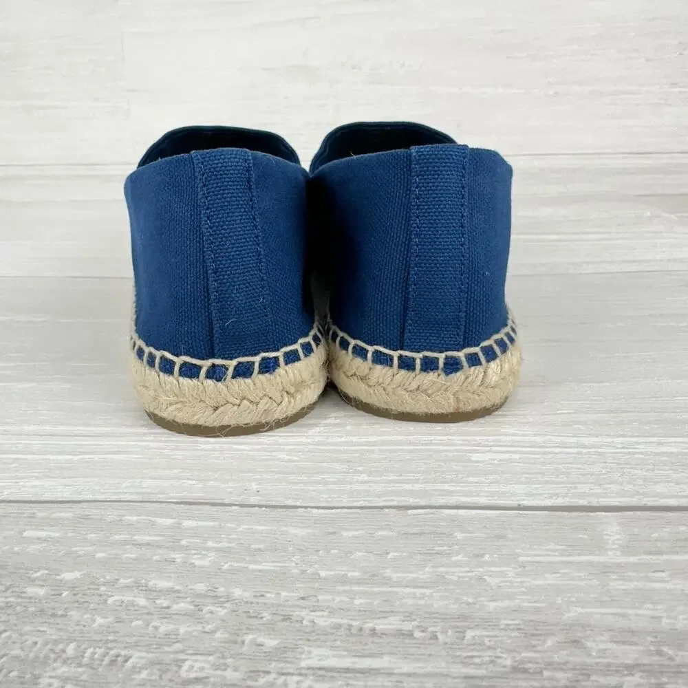 Tory Burch Flat Espadrille Size 8 Raffia‎ Embroidered Straw Blue Tropical Cruise